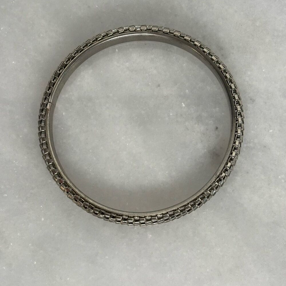 Vintage Zara Art Deco Style Snake Mesh & Solid Backing Silver Tone Bangle Bracel - Picture 3 of 4